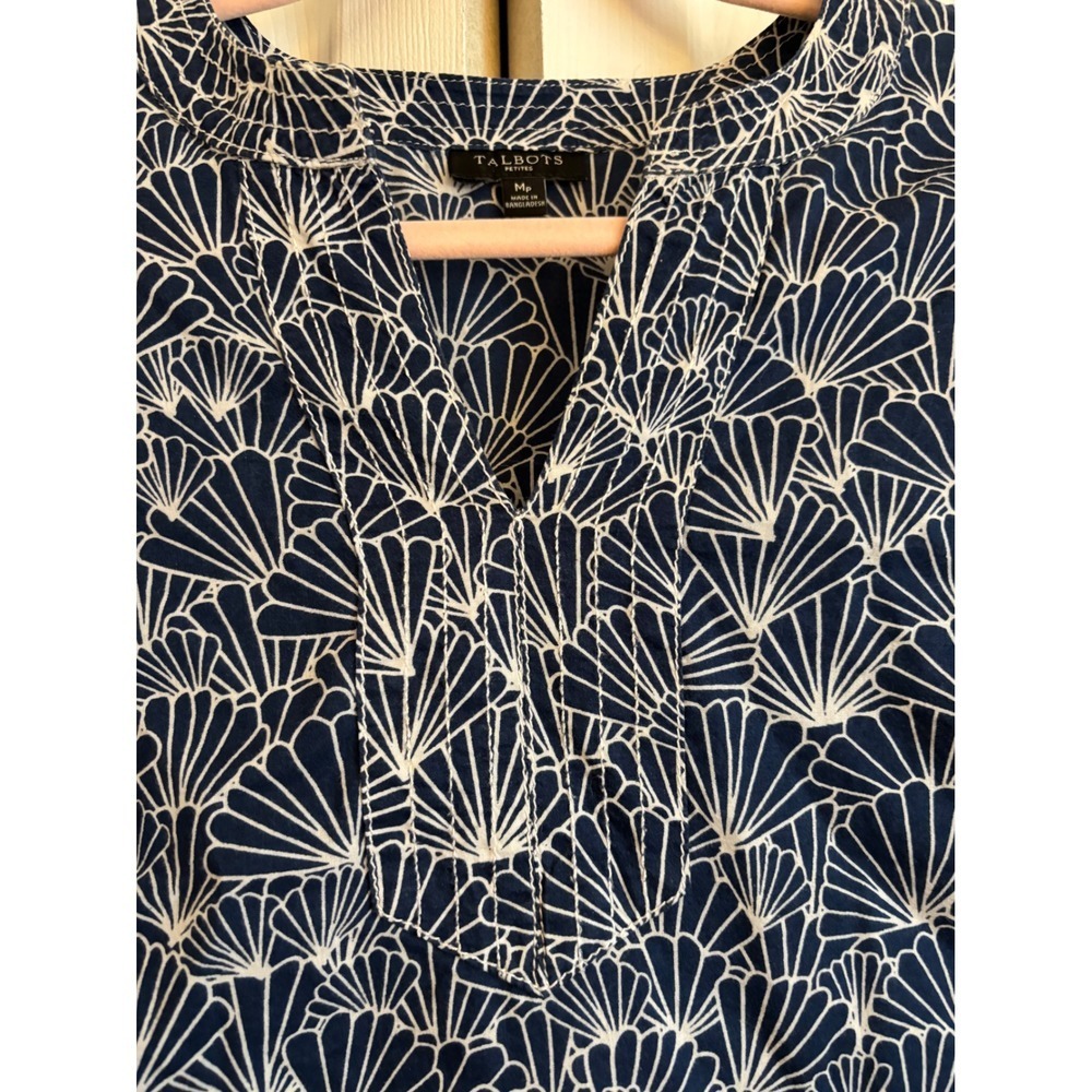 Talbots Petite Medium Navy & White Printed 100% Cotton Tunic – 3/4 Sleeves - Picture 3 of 8